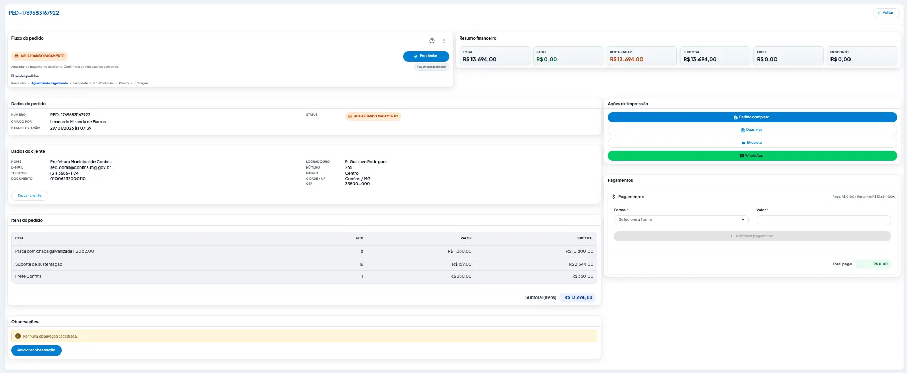 Edição de pedido no ClickManager